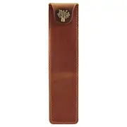 Genuine Leather Pen Pouch Holder Single Pencil Bag Pen Case with Snap Button for Rollerball Fountai brown