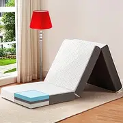 BedLuxury 4 Inch Tri Folding Mattress Queen Size with Storage Bag, Foldable Memory Foam Topper Portable Floor Guest Bed with Removable Cover, Breathable Washable