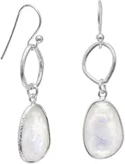 [JewelryWeb] Textured 925 Sterling Silver French Wire Earrings Rainbow Celestial Moonstone Drops Stud Earring for Women