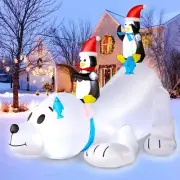 Christmas Penguin Polar Bear Slide Fishing Airblown Inflatable Decor Blow Up LED
