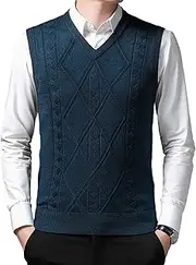 [Gsywaipei] Men's Cotton Knit Vest Slim Fit Casual Sleeveless Knitted Pullover Sweater Lightweight V-Neck Sweater Vests, Green, M