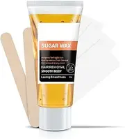 Natural Sugar Waxing Kit for Hair Removal - Body, Arms, Bikini, Legs, and Face. No-Heat Formula with Sugar Paste, Wooden Spatulas, Reusable Cotton Strips, and 50g Wax