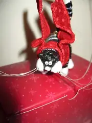 NWT Black white tabby kitten cat red scarf RUSS Kool Kats ornament in box