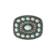 Chunky Turquoise ~ Western Belt Buckle ~ Tribal, "Pewter" look Silver 37903