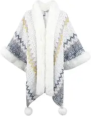 [BAILEYU] Women Knitted Shawl Coat Sweater Cloak Colorful Stripes Cape Wrap Stole for Fall Winter Wedding Christmas