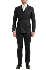 Dolce & Gabbana Men's Blue 100% Wool Striped Double Breasted Three Piece Suit