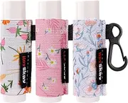 [HEYSKAY] 3PCS Chapstick Holder Key Chain Lip Balm Holder Keychain Chapstick Holder Lipgloss Lip Balm Elastic Sleeves(Floral Set C)