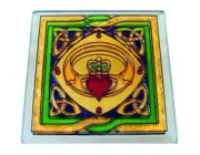 Royal Tara Claddagh Stained Mirror Coaster Tabletop Protection Square