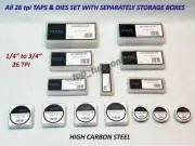 32x TAP DIE SET BSCY CYCLE 26 TPI 1/4", 5/16", 3/8", 7/16", 1/2",9/16",5/8",3/4