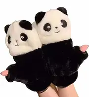 [Generic] Thickened and warm-keepinggloves, semi-fingered plush gloves. Lovely panda-themed women's winter gloves, a pair (2 pieces).