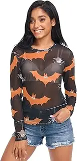 [RPLIFE] Halloween Spiders Webs Black Mesh Tops, Sheer Tops S-XXL