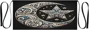 [Joitme] Ornate Crescent Star Black Women Apron, Short Apron with Pockets, Server Aprons for Women with Pockets, Ornate Crescent Star Black