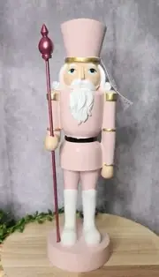 Pink Pastel Soldier Guard Nutcracker Figurine Tabletop Christmas Decor Resin 12"