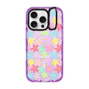 iPhone 16 Pro Impact Ring Stand Case MagSafe Compatible Transparent Colorful Pastel Flowers Floral Pattern