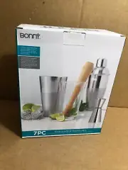 7 pc Bonny Bartender Drink Mixing Set Shaker Spoon Strainer, Muddler Jigger NIB