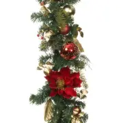 9 ft. Artificial Christmas Garland with Lights - Golden Leaf Red Magnolia