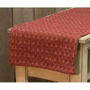 New Primitive Colonial TAN BARN RED TABLE RUNNER Woven Coverlet Topper 32"