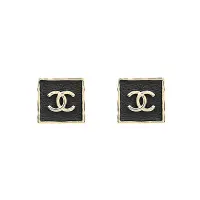 在飛比找Yahoo奇摩購物中心優惠-CHANEL CC LOGO金屬方框搭配皮革設計穿式耳環(金