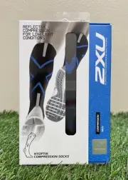 2XU Hyoptik Reflective Compression Running Socks Black Blue Men's Size Small S
