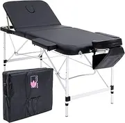 Forever Beauty Portable Beauty Massage Table Bed 3 Fold 70cm Aluminium Therapy Waxing - Black
