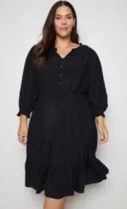 NWT $119 Plus Size 26 AUTOGRAPH Black Notched Neck Dress