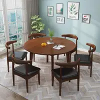 在飛比找ETMall東森購物網優惠-北歐全實木小圓桌餐桌椅組合簡約家用小戶型6人圓形飯桌餐廳小桌
