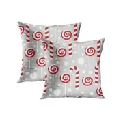 Throw Pillow Covers 18x18 Inch Set of 2, Grey White Christmas Candy Cane
