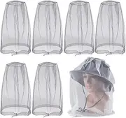 Mosquito Head Mesh Nets Gnat Face Netting for No See Ums Insects Bugs Gnats Biting Midges from Any Outdoor Activities, Works Over Most Hats Comes with Free Stock Pouches (6 Pack, Grey)