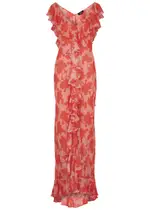 DE LA Vali Jolene Printed Chiffon Maxi Dress - Pink - 12 12