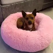 KAIJIE Cozy Soft Round Dog Beds for Medium Large Dogs,Fluffy Plush Cat Beds for Indoor Washable, Warming Donut Pet Beds Big Dog Bed Cushion，Calming Dog Bed Diameter 90cm