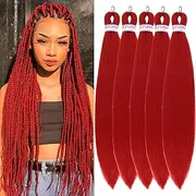 Red Braiding Hair,24 Inch 5 Packs Pre Stretched Braiding Hair,Prestretched Hair For Braiding Women Hair,Professional Yaki Synthetic Hair Extension(5pcs,Red)