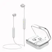 [bluetooth 5.0] Hifi Wireless bluetooth Earphone Magnetic Adsorption Stereo Sports Headphone with Mic with Chariging Box WHITE COLOR