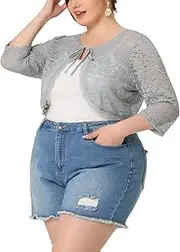 [Agnes Orinda] Shrug Top for Women's Plus Size Tie Front Floral Lace Office Sheer Crop Cardigan