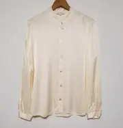 NWT Vince Shirred Band Collar Satin Silk Blouse in Chiffon (Cream) Size M $345
