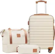 [COOLIFE] Suitcase Trolley Carry On Hand Cabin Luggage Hard Shell Travel Bag Lightweight with TSA Lock,The Suitcase Included 1pcs Travel Bag and 1pcs Toiletry Bag (White, 20 Inch Luggage Set)