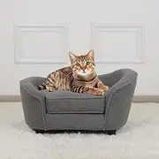 Pet Sofa Bed, Velvet Pet Couch Chair with Removeable & Washable Cushion for Small Dogs & Cats (Gray)