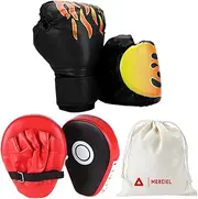 MERCIEL Boxing Gloves and Punching Mitts Set for Kids, Great for Parents and Children, Kickboxing, Karate, Muay Thai, MMA Training