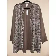 Chico’s Western Mob Wife Edgy Duster Leopard Mesh Soft Taupe Cover Jacket