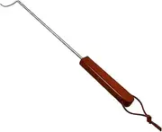 PEPKICN 46cm Pigtail Food Flipper - Stainless Steel BBQ Meat Turner Hook with Wooden Handle for Grilling & Smoking