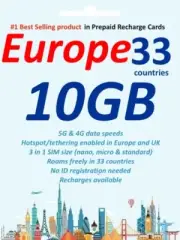 NEW Lower price Europe 33 Countries Travel Data SIM Card 10GB - 20GB 10 -30 Days