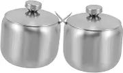 BEBEMOKO 2 Pack Round Salt Sugar Spice Jars Kitchen Condiment Organizers Stainless Steel Set