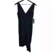 NWT Aidan Mattox (4) Womens Draped Jersey Cocktail Dress Black Mini Stretch