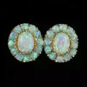 5Ct Oval Cut Lab Created Fire Opal Flower Stud Earrings 14k Yellow Gold Finish