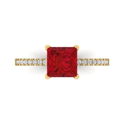 1.66Ct Princess Cut Ruby VVS1 Gold Engagement Promise Statement Bridal Ring