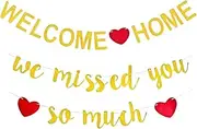 Welcome Home Banner, Pre-Strung Glitter Gold Party Decorations, Shiny Party Decoration Party Supplies, Easy-to-Hang Decoration Set, for Going Home, Military Returns, Housewarming, Family Reunions