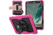 WASSUP iPad Air 3/Pro 10.5 inch 2019/2017 Case with Screen Protector Hand Strap Stand & Shoulder Strap-Black&RoseRed