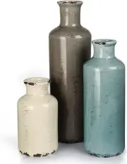 Ceramic Vases 3 Set Rustic Coastal Small Home Decor Farmhouse Flower Shelves