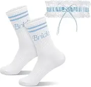 [Sintege] 2 Pcs Bride Gifts Bride Blue Socks and White Wedding Garter with Ribbon Bow Elastic Lace, Something Blue for Bridal Party Night Do Bachelorette Party Bridal Accessories, blue, white, One size