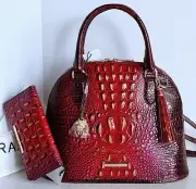 Brahmin Georgina Dome Satchel Ruby Ombre Leather Bag+ Wallet+ Long Tassel NWT