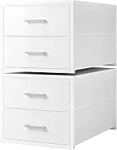BOLUO Stackable Storage Drawers Narrow Closet Organizers and Storage Fabric White 2 Drawer Dresser for Bedroom 2 Packs Modern